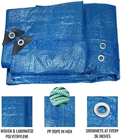 Blue Tarp Pack of 4 Tarps Heavy Duty waterproof 8x10 Large Multipurpose Poly Outdoor Tarps Cover 5 Mil Thickness Blue Tarpaulin Reinforced Rip Resistant Rubber Edges With Aluminum Grommets - Image 2