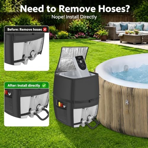 Hot Tub Spa Heater Pump Cover,18.9" D x 13" W x 18" H Waterproof 600D Oxford Fabric Aluminum Film Insulated Cover,Inflatable Hot Tub Spa Heater Pump,Easy Installation with Zipper,Black,Square - Image 6