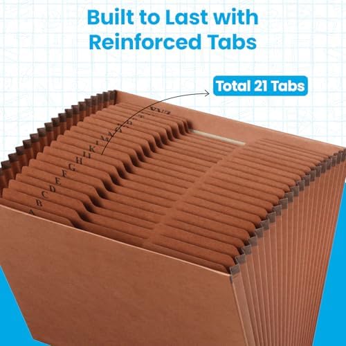 Globe-Weis Pendaflex Heavy Duty Expanding File, File Organizer for School, Home and Office, Durable 21-Pocket File, Open Top, 21 Pockets, A-Z, 1/3 Cut Tabs, Letter Size, Brown (R217AHD) - Image 5