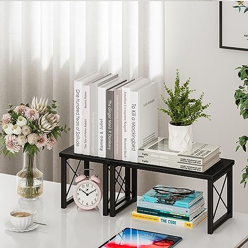 Honiter Desk Shelf Desktop Organizer 2 Tier Wood Small Bookshelf,Rustic Brown Freestanding Adjustable, Organizer, Stackable, Desk Stand, Storage Organizers, Kitchen Counter Display Rack - Image 6