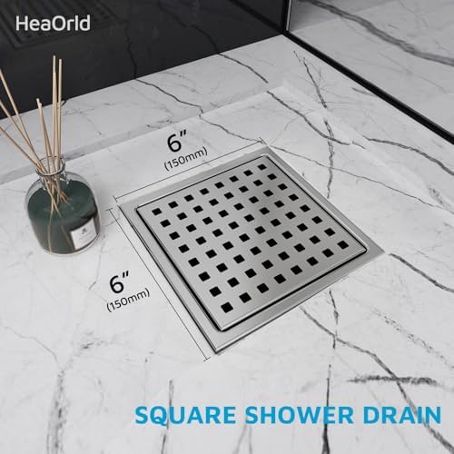 6" Square Shower Drain with Flange, Brushed Nickel, Grate Removable - Image 2