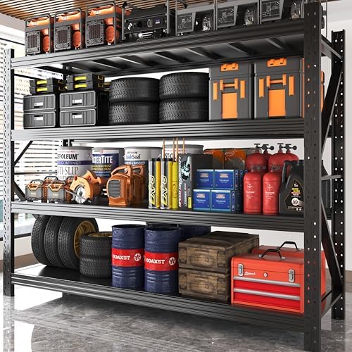 Heavy Duty Warehouse Shelving 4-Tier Industrial Steel Storage Shelves, 2600LB Capacity Per Shelf, Adjustable Shelves for Garage/Factory/Commercial Use (Black, W48*D24*H73) by Unknown