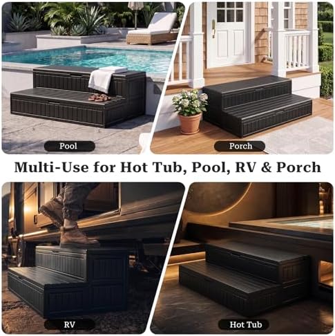 Hot Tub Steps with Storage, Anti-Slip Outdoor Spa Steps, Durable Plastic Multi-Use Stairs for Hot Tub, RV, Pool and Porch(Black) - Image 6