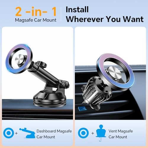 Coolpow for MagSafe Car Mount【Windshield+Vent+Dash】Magnetic Phone Holder for Car Phone Holder Mount Cell Phone Holders for Your Car Accessories Suction Phone Mount for Car Truck Stand for iPhone 17 16 - Image 2
