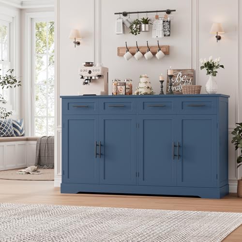 HOSTACK 60" W Sideboard Buffet Cabinet with Storage, Kitchen Cabinet, Blue by HOSTACK