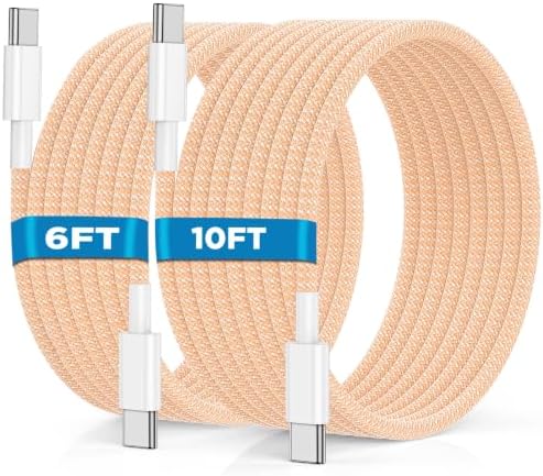 USB C to USB C Cable 6FT+10FT 2Pack 60W iPhone 17 16 15 Charger Cord Long Type C to C Cable Fast Charging for Apple iPhone 17 16 15/Pro/Pro Max/Plus/iPad Pro Air/MacBook/Air/Mini/Samsung Galaxy-Orange by UCALMA