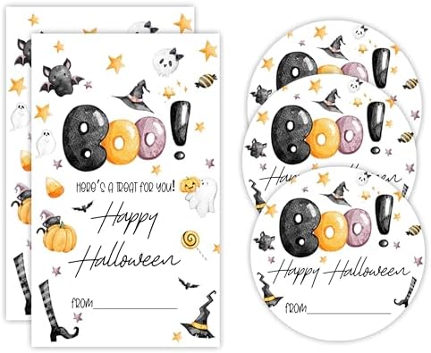 Boo! Happy Halloween Tag -20 Round & 20 Tag Shaped Cute Halloween Theme Self-Adhesive Labels for Kids Girls Teens -Party Gifts, Packaging Bags, Envelope Sealing Accessories -A03 by Nuckxy