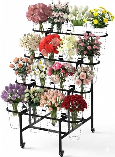 4-Tier Flower Display Stand, Metal Flower Cart Stand with Wheels by Unknown