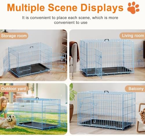 FDW | 36" Foldable Metal Dog Crate | Blue | Cage for Medium Dogs - Image 5