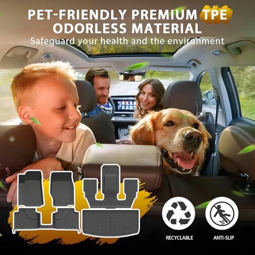 Powerty Floor Mats Cargo Liner for Jeep Grand Cherokee L 2021-2025(6-Seater w/o 2nd Row Center Armrest Only) All Weather 3D TPE Anti-Slip Car Protection, 1st & 2nd Row Set with Cargo Mat Accessories - Image 2