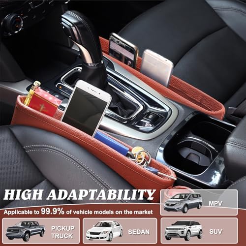 2 Pack Update Car Seat Gap Filler Organizer Leather Console Storage Box Front Side Pocket Seats Organizers Filler Interior Car Accessories for Phone Wallet Coin Key Sunglasses (Brown) - Image 7