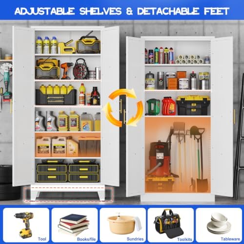 GAIOUS 74.8" Tall Kitchen Pantry Cabinet, Metal File Storage Cabinet White - Image 4