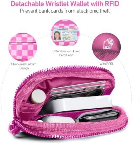Tiostep Clip and Go Strap for Phone with Wallet Crossbody Phone Lanyard Adjustable and Detachable RFID Wristlet Wallet (Hot Pink Checkered, Medium) - Image 3