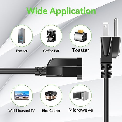 Power Extension Cord 10FT, 3 Prong Grounded Electric Extension Cable Outlet Saver, Single Outlet, Outside, Heavy Duty, Waterproof, Flexible, 16AWG, SJTW, 13A 125V, Outdoor & Indoor Power Wire (Black) - Image 5