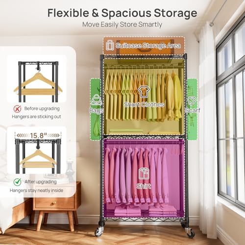 Golpart Heavy Duty Rolling Clothes Rack Wheels Portable Metal Garment Rack - Image 4