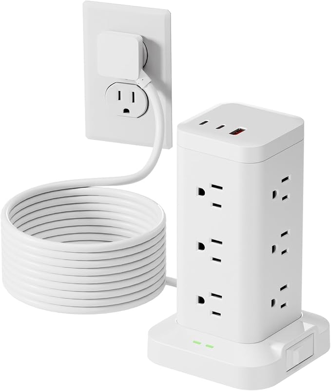 15-in-1 Power Strip Tower with Surge Protector 1800J, Fast Charging Tower PD20W by Tagzilo