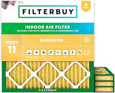 Filterbuy 15x15x1 Air Filter MERV 11 Pet & Allergy Defense (4-Pack) by Filterbuy