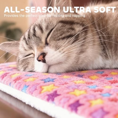 Mora Pets Cat Bed Ultra Soft Dog Crate Pad Star Print 14 x 17.5 inch Pink - Image 2