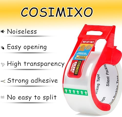 6-Pack No Noise Clear Packing Tape with Dispenser,2.7mil x 1.88" x 55Yds Heavy Duty Noiseless Packing Tape,Packaging Tape for Shipping, Industrial Grade Moving Tape for Boxes COSIMIXO - Image 4