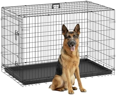 FDW | 48" Foldable Metal Dog Crate | Dark Black | Cage for XL Dogs by FDW