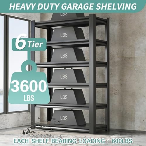 82" H Garage Shelving, 6 Tier Adjustable Heavy Duty Storage Shelves, 2500Lbs Capacity, Powder Coated Metal, Industrial Style, Suitable for Garage, Basement, Workshop - Image 4