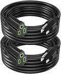 Power Extension Cord 10FT(2 Pack), 3 Prong Grounded Electric Extension Cable Outlet Saver, Single Outlet, Heavy Duty, Waterproof, Flexible, 16AWG, STJW, 13A 125V, Indoor Wires for Home and Office by ECJTU-US
