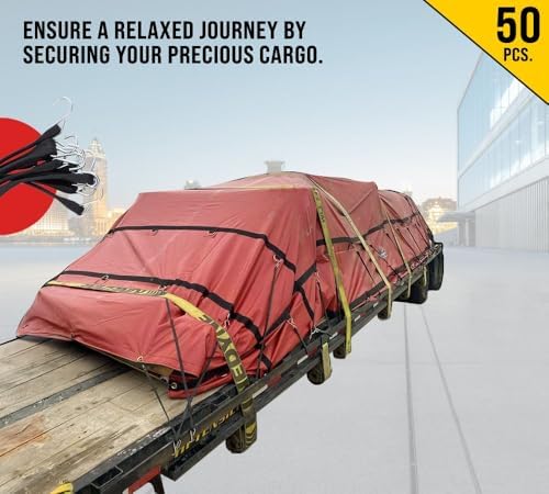 Mytee Products 50 Pack 9" EPDM Rubber Tarp Bungee Straps with Crimped S Hooks Tie Down Cords Heavy Duty, Ideal for Securing Tarps, Canvases, Cargo - Image 7