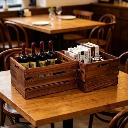 Set of 3 Rustic Wooden Crates with Handles, Dark Brown Wood Storage Crates - Image 5