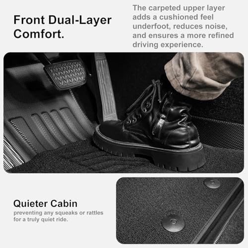 IKABEVEM Upgrade Floor Mats Fit for Toyota Camry (Include Hybrid) 2025+ 1st & 2nd Carbon Fiber Pattern Floor Liners & Black Fabric Front Carpets, 5-PC All Weather Anti-Slip Waterproof Mats - Image 5