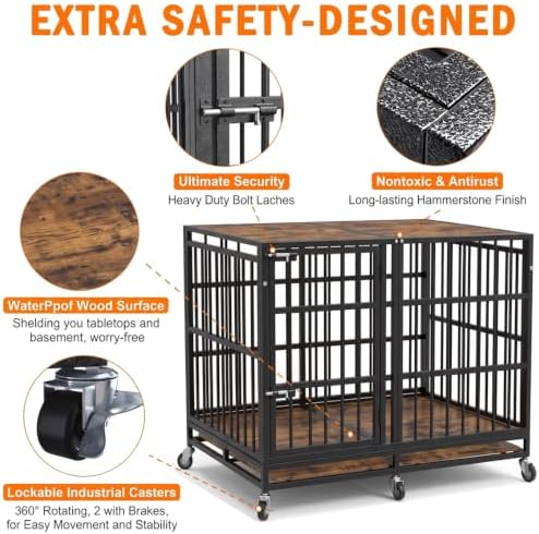 BOLDBONE 54'' Dog Crate Furniture,Dog Kennel Indoor for Large/Giant Dogs | Dog Kennel Furniture Wooden Dog Cage Heavy Duty Dog Crate Decorative Pet House End Side Table TV Stand Black Brown - Image 2