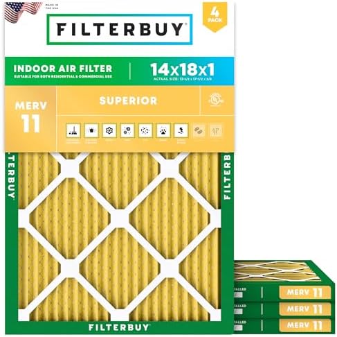 Filterbuy 14x18x1 Air Filter MERV 11 Pet & Allergy Defense (4-Pack) by Filterbuy