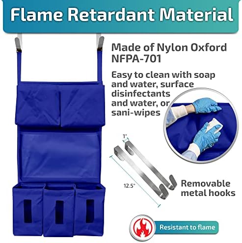 Personal Protective Equipment (PPE) Isolation Door Caddy, Nylon Oxford NFPA-701 Large Scale Flame Retardant Coating 18.5 X 31 Inch, Included 2 Hooks - Royal Blue - Image 6