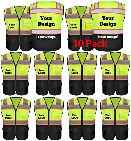 Safety Vest Customize Logo with 5 Pockets & Zipper Reflective High Visibility Vest Class 2 Outdoor Workwear by evershare