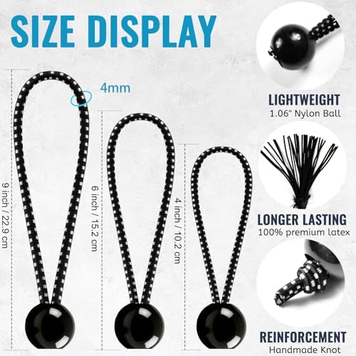 100 Pack Ball Bungee Cords 4 Inch, Heavy Duty Bungee Cord with Balls Canopy Tarp Tie Downs Bungee Balls for Camping, Shelter,Cargo,Tent Poles UV Resistant - Image 2