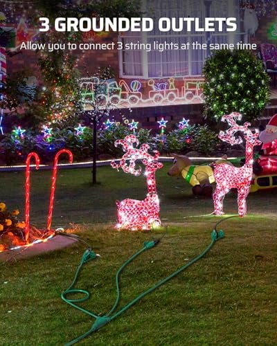 DEWENWILS 12FT (3'+3' *3) Outdoor Extension Cord, 1 to 3 Splitter, Green - Image 2