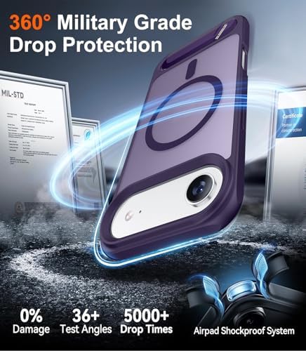 Temdan Designed for iPhone Air Case, [Built-in Invisible Kickstand][Compatible with MagSafe][Military Grade Shockproof] Slim Translucent Matte Phone Case 6.5 inch (Purple) - Image 5