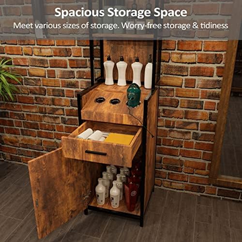 OmySalon Salon Station 3-Tier Storage Shelf, Barber Stations Beauty Spa Equipment Hair Styling Cabinet with 1 Drawer, 1 Storage Cabinet, 3 Hair Dryer Holders, Rustic Brown - Image 5