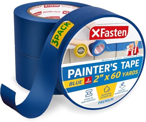 XFasten Professional Blue Painters Tape 2 Inch x 60 Yards (3-Pack) Bulk Blue Masking Tape for Painting Walls | Residue-Free by XFasten