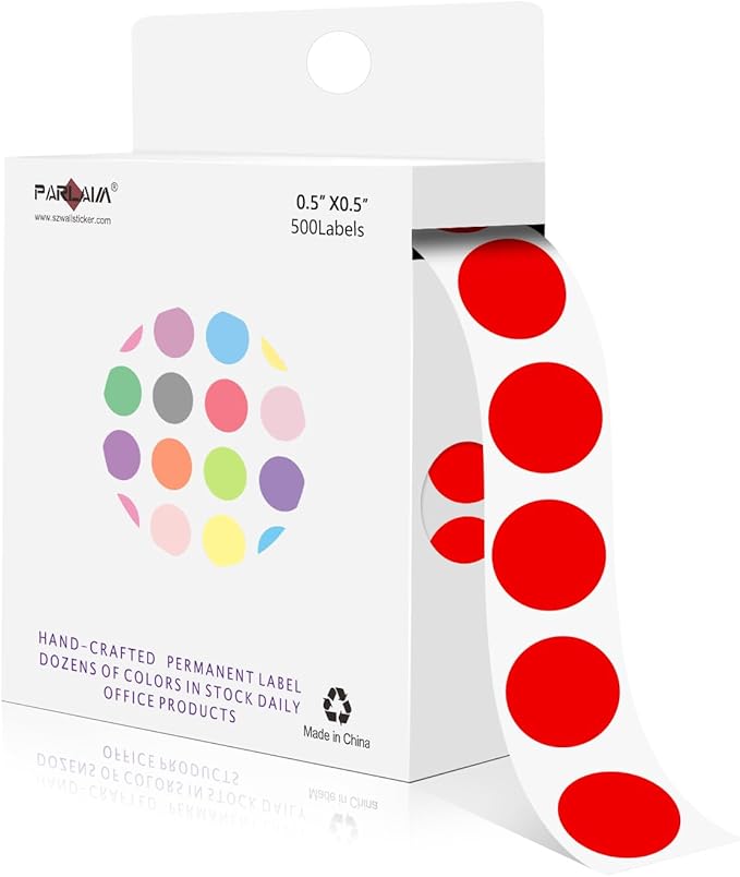 PARLAIM 1/2 Inch Round Adhesive Color-Code Dot Stickers, 500 Stickers Inventory by PARLAIM
