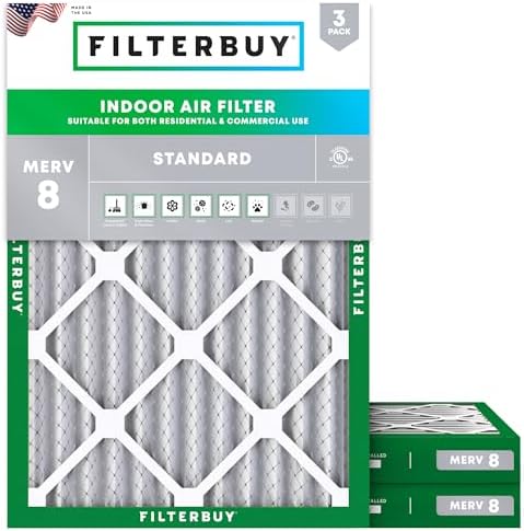 Filterbuy 12x16x2 Air Filter MERV 8 Dust & Allergy Defense (3-Pack) by Filterbuy