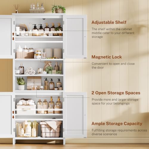 TEENFON 66.9" H Tall Bathroom Storage Cabinet with 4 Doors & 2 Open Shelves - Image 4