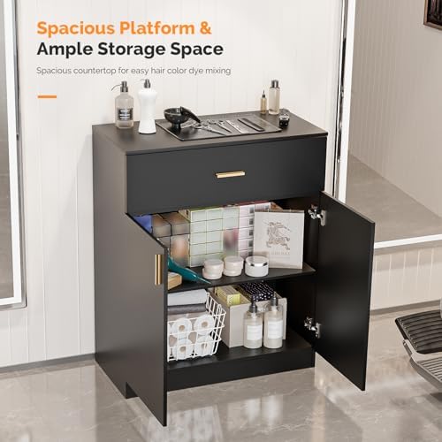 OmySalon Salon Storage Station Barber Station, Salon Stations for Hair Stylist, Free Standing Cabinet Beauty Salon Spa Equipment with 1 Drawers, 1 Storage Cabinet for Hair Styling, Black - Image 4