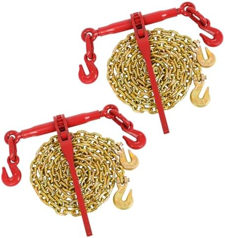 Dollate 2Pack 3/8" to 5/16" Ratchet Chain Load Binder with 5/16"x10FT G80 Heavy Duty Chain, Chain Binder with 5400 Lbs WLL and Chain with 4900 Lbs WLL, Chain Binder and Transport Chain for Tie Down by Dollate