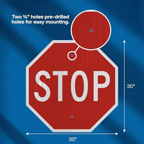 Brimar MUTCD R1-1 Stop Sign, Traffic Control, 30" Octagon, Reflective Aluminum, Road Safety Marker for Parking Lots, Private Roads, Intersections, High Visibility Durable Outdoor Metal - Image 2