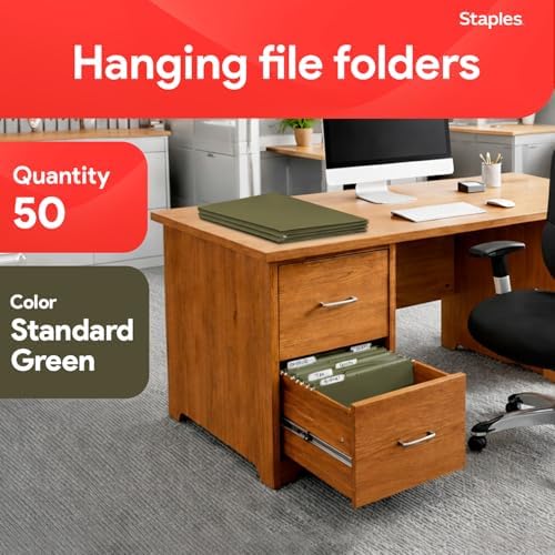 Staples Hanging File Folders, Letter Size, 1/5-Cut Tabs, Green, 50/Pk - Image 2