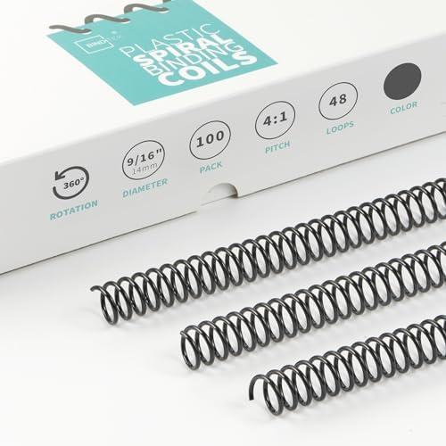 Binditek Plastic Spiral Binding Coils, 14 mm, 4:1 Pitch, Black, 100 Pack by Binditek