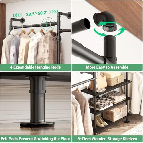 Aheaplus Industrial Corner Pipe Clothing Rack, 7.3-10.9Ft Closet System - Image 3