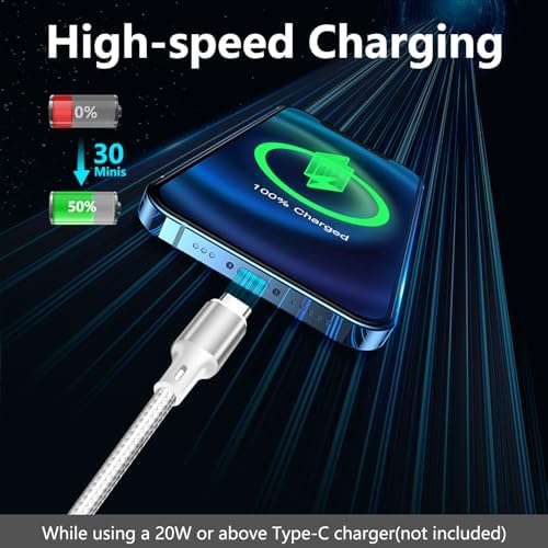 60W USB C to USB C Cable, 3 Pack 10ft Type C Fast Charger Cord (Silver) - Image 2