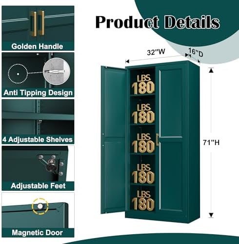 Steeloong 71"Metal Pantry Storage Cabinet with Doors & 4 Adjustable Shelves - Image 3