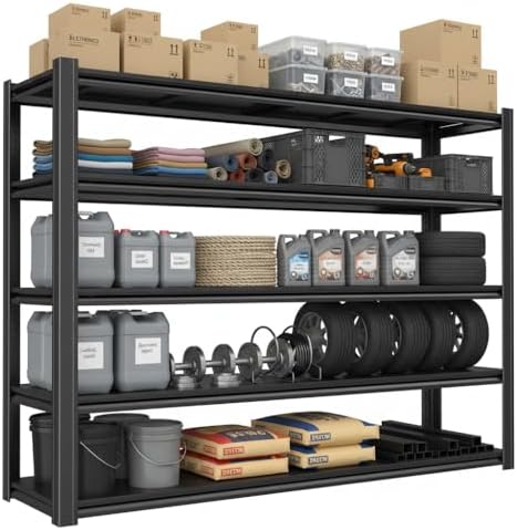 5-Tier Heavy Duty Garage Shelving, 3,000 lbs Capacity Adjustable Metal Storage Shelving Unit for Garage, Basement, Warehouse and Workshop, 62" W x 23.5" D x 72" H by DarubtesForanideallife